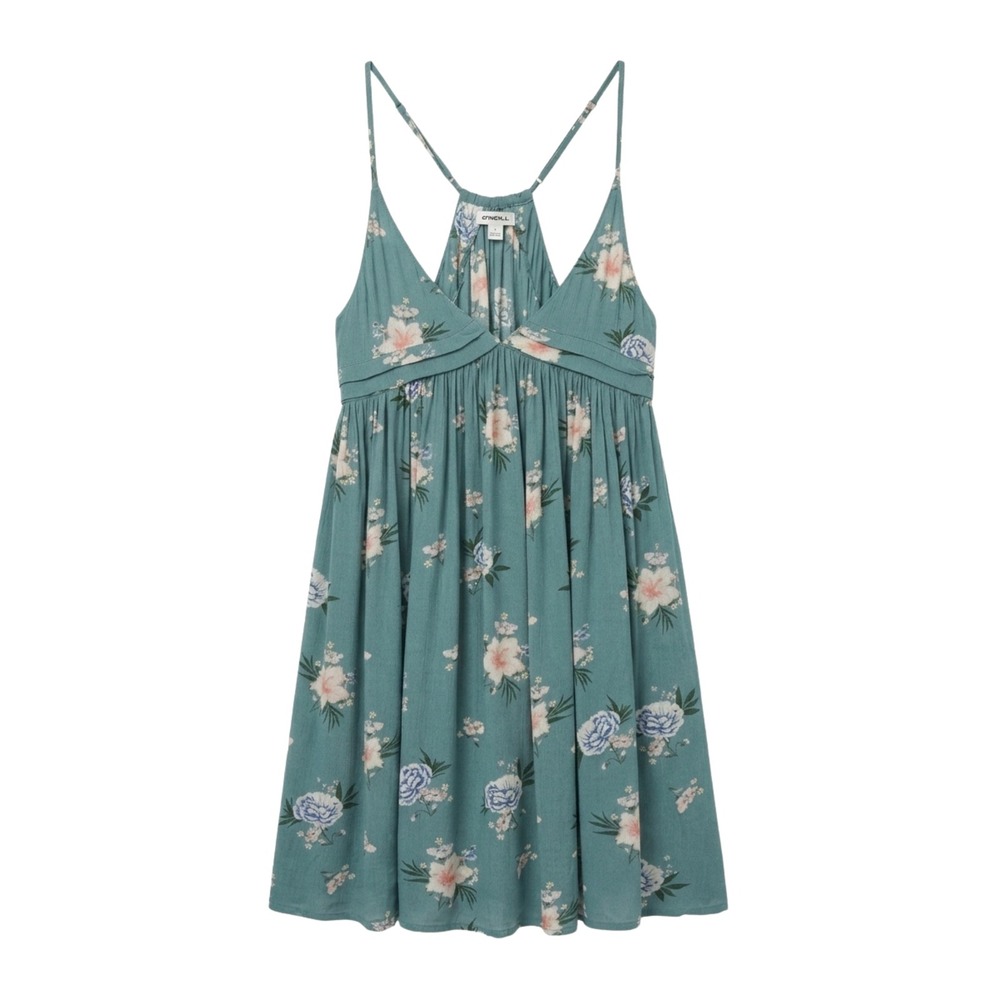 O'Neill Floral Mini Dress Womens Small Teal Blue Boho Strappy‎ NWT
